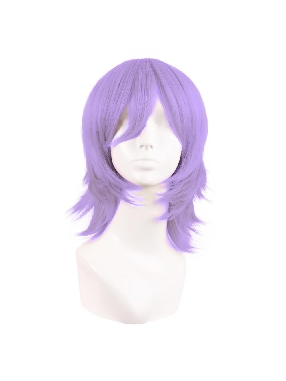 Women's Light Purple 14 Inch Short Wolf Tail Side Synthetic Curly Wig Bangs